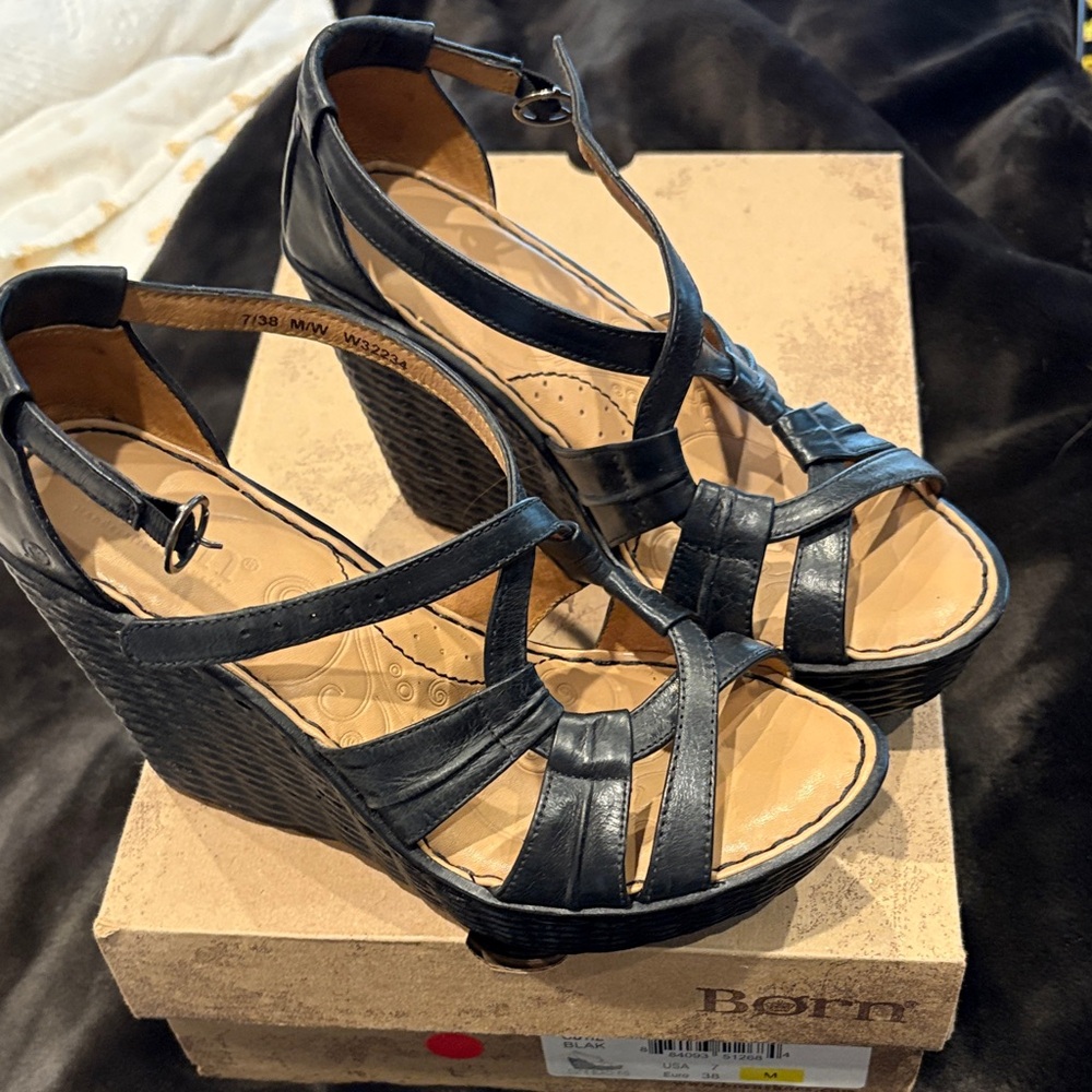 Born Black Platform Wedge Sandals